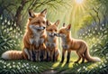 Red fox art illustration. Little funny fox Royalty Free Stock Photo