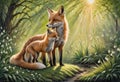 Red fox art illustration. Little funny fox Royalty Free Stock Photo