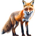 Red Fox, Close-up colored-pencil sketch of Red Fox, Vulpes vulpes. AI-Generated.