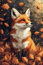 Red fox enjoying autumn colors in the woods Royalty Free Stock Photo