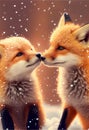 Red Fox foxes in snow heart melting Valentines Day card Royalty Free Stock Photo