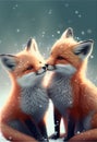 Red Fox foxes in snow heart melting Valentines Day card Royalty Free Stock Photo