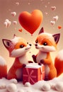 Red Fox foxes in snow hearts melting Valentines Day card Royalty Free Stock Photo