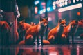 Red fox foxes in urban city at night Royalty Free Stock Photo