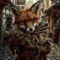 Red fox fursuit in medieval town, carrying a bundle Royalty Free Stock Photo