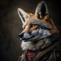 Red fox general dressed in old military clothes