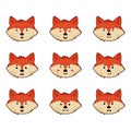 Red Fox Head or Face with Different Emotions Vector Set