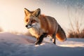 Red Fox Hunting on a Snow . AI generated Illustration Royalty Free Stock Photo