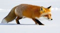 Red fox hunting snowy field, winter sun Royalty Free Stock Photo