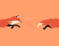 Red Fox jumping, fox flight, flat vector art