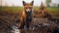 Red Fox In Mud: A Poetic And Environmental Awareness Portrait