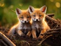 Red Fox Pups Duo Vulpes vulpes