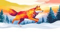 Running Fox in Winter Landscape Royalty Free Stock Photo