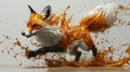 Red fox running, splashed with orange paint, dynamic action pose Royalty Free Stock Photo
