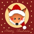 Red Fox Santa Claus on Red Christmas Greeting Card. Vector Illustration Royalty Free Stock Photo