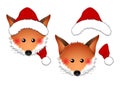 Red Fox Santa Claus isolated on White Background. Vector Illustration