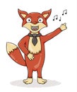 Red fox singing song with black tie.