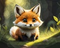 A red fox sitting in the grass looking at the camera, tonic the fox. Beautiful illustration of fox.