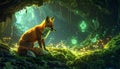 Red fox sitting in mystical forest Royalty Free Stock Photo