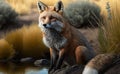 Red Fox Sitting by a Pond. created by generative artificial intelligence Royalty Free Stock Photo