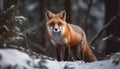 Red fox sitting in snow looking cute generated by AI Royalty Free Stock Photo