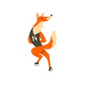 Red fox skating on ice, funny sportive wild animal character doing sports vector Illustration on a white background Royalty Free Stock Photo