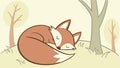 Red Fox Sleeping Peacefully Under a Tree in a Forest, vector design Generative AI Royalty Free Stock Photo
