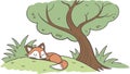 Red Fox Sleeping Peacefully Under a Tree, Wildlife in Nature, Tranquil Scene, vector design Generative AI Royalty Free Stock Photo