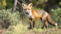 Red fox standing in a forest, looking directly at the camera Royalty Free Stock Photo