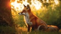 Realistic Depiction Of A Red Fox In The Grass At Sunset