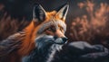 Red Fox - Vulpes vulpes, close-up portrait with bokeh of pine trees in the background. Making eye contact Royalty Free Stock Photo