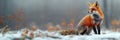 red fox in winter on field with snow Royalty Free Stock Photo