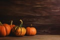 wood halloween leaf season autumn harvest background pumpkin wooden fall orange. Generative AI. Royalty Free Stock Photo