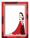 red frame with illustrated girl