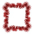 Red frame from tinsel isolated on white Royalty Free Stock Photo