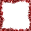 Red frame from tinsel on white Royalty Free Stock Photo