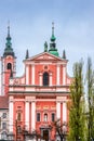 Red Franciscan Church in Ljubljana city center