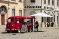 Red French Citroen Type H van at streets of Vienna providing snacks