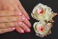 Red french nail art with flower Royalty Free Stock Photo