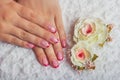 Red french nail art with flower Royalty Free Stock Photo