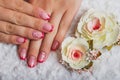 Red french nail art with flower Royalty Free Stock Photo