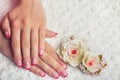 Red french nail art with flower Royalty Free Stock Photo