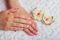 Red french nail art with flower Royalty Free Stock Photo