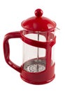 A Red French Press Coffee Maker on a White Background Royalty Free Stock Photo