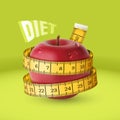 Red fresh apple with yellow measuring tape. Diet Royalty Free Stock Photo