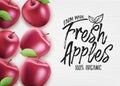 Red Fresh Apples Farm Made Organic 3D Realistic Banner Top View Royalty Free Stock Photo