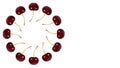 Red fresh cherry fruit background, frame and border, empty space Royalty Free Stock Photo
