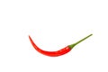 Red fresh chili pepper pod with green tail - whole hot spice icon isolated on white background. Realistic extra spicy vegetable Royalty Free Stock Photo