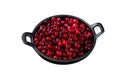 Red fresh Cranberry berry in a pan. Isolated on white background. Top view. Royalty Free Stock Photo