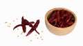 Red fresh and dried hot chilli in wooden bowl Royalty Free Stock Photo